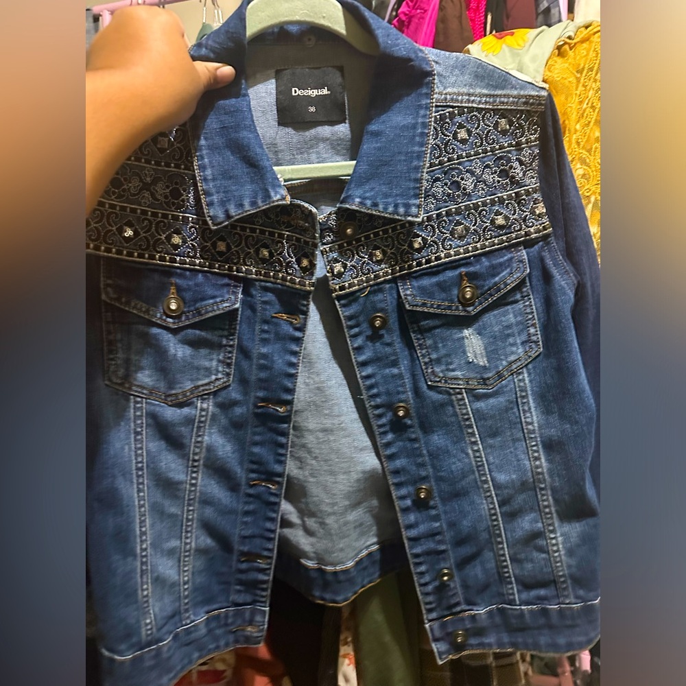 DESIGUAL JEAN JACKET WITH SNAKE SKIN DETAIL